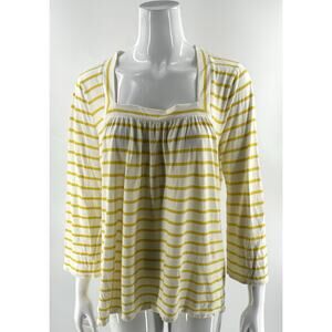 J Crew Square Neck Womens Top Size XL Cotton Yellow White Striped